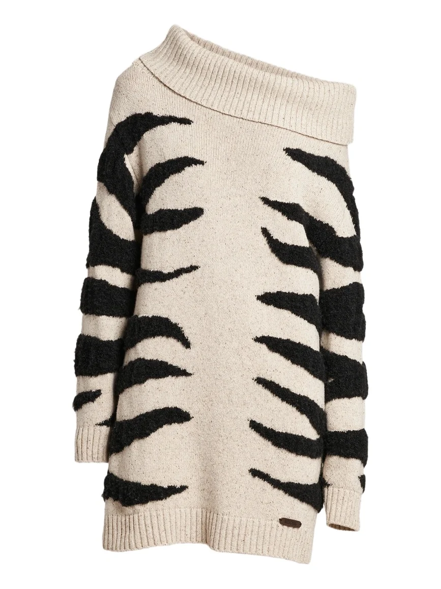 Women's Zebra-Pattern Wool-Blend Off-Shoulder Mini Dress