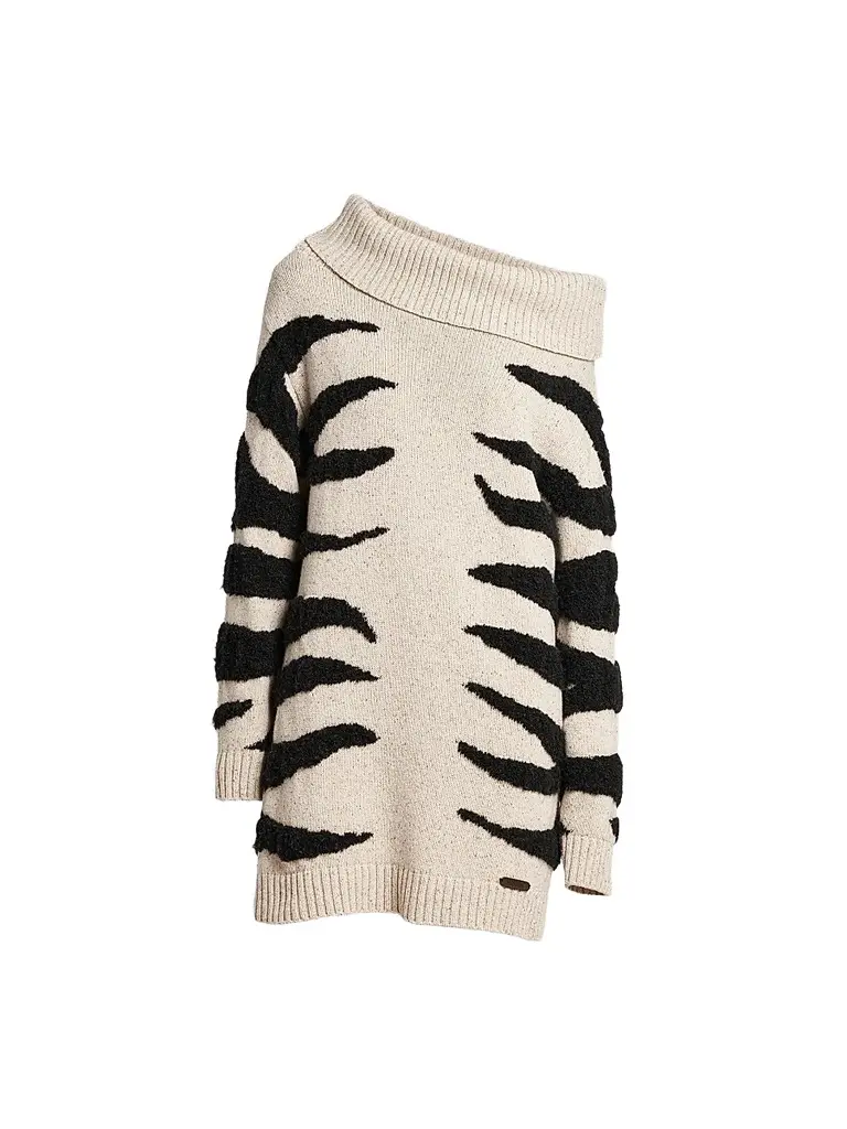 MOSCHINO Women's Zebra-Pattern Wool-Blend Off-Shoulder Mini Dress