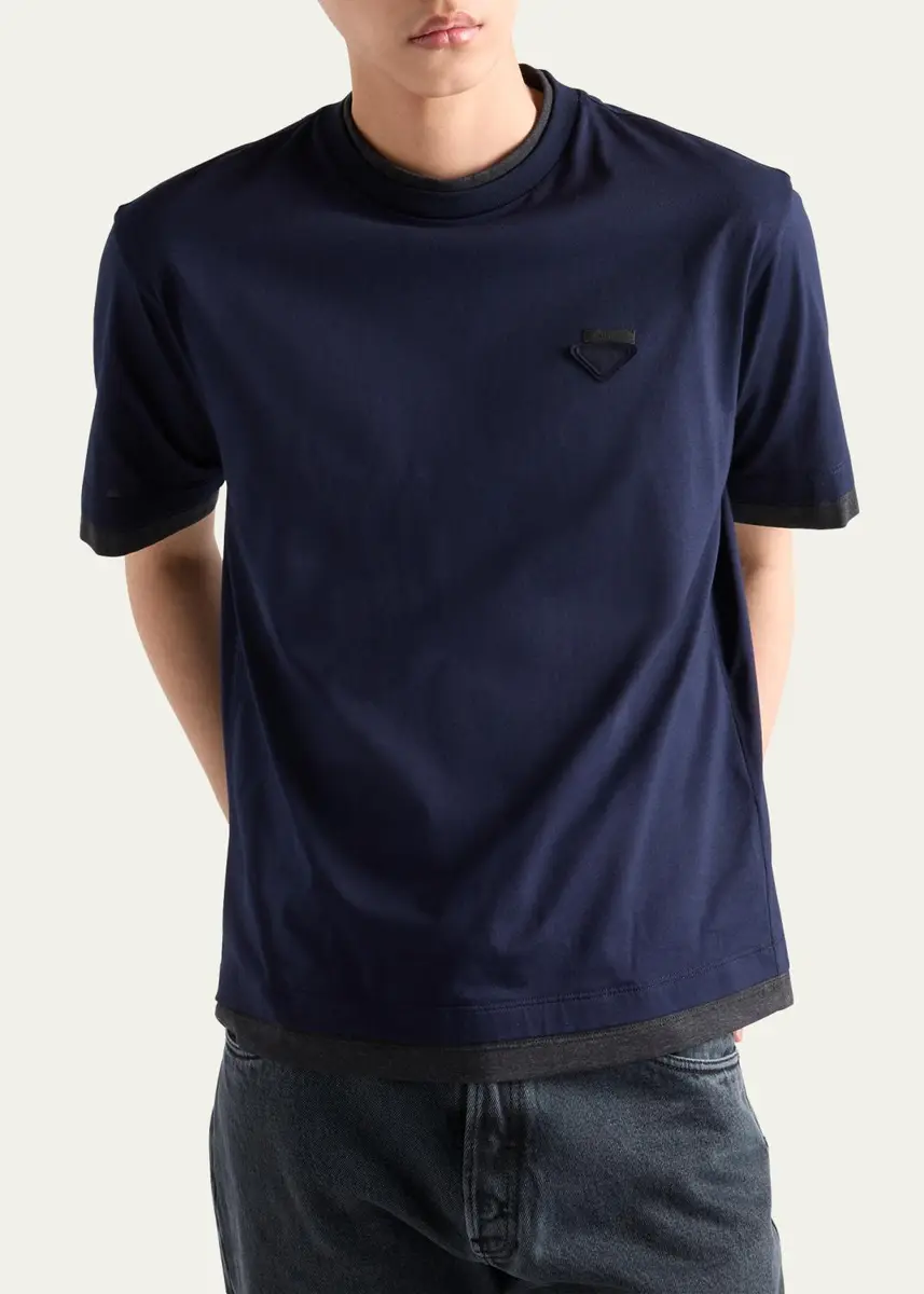 Prada Men's Divisa Layered Crewneck T-Shirt | Thumbnail 4 Prada Men's Divisa Layered Crewneck T-Shirt | Thumbnail 4