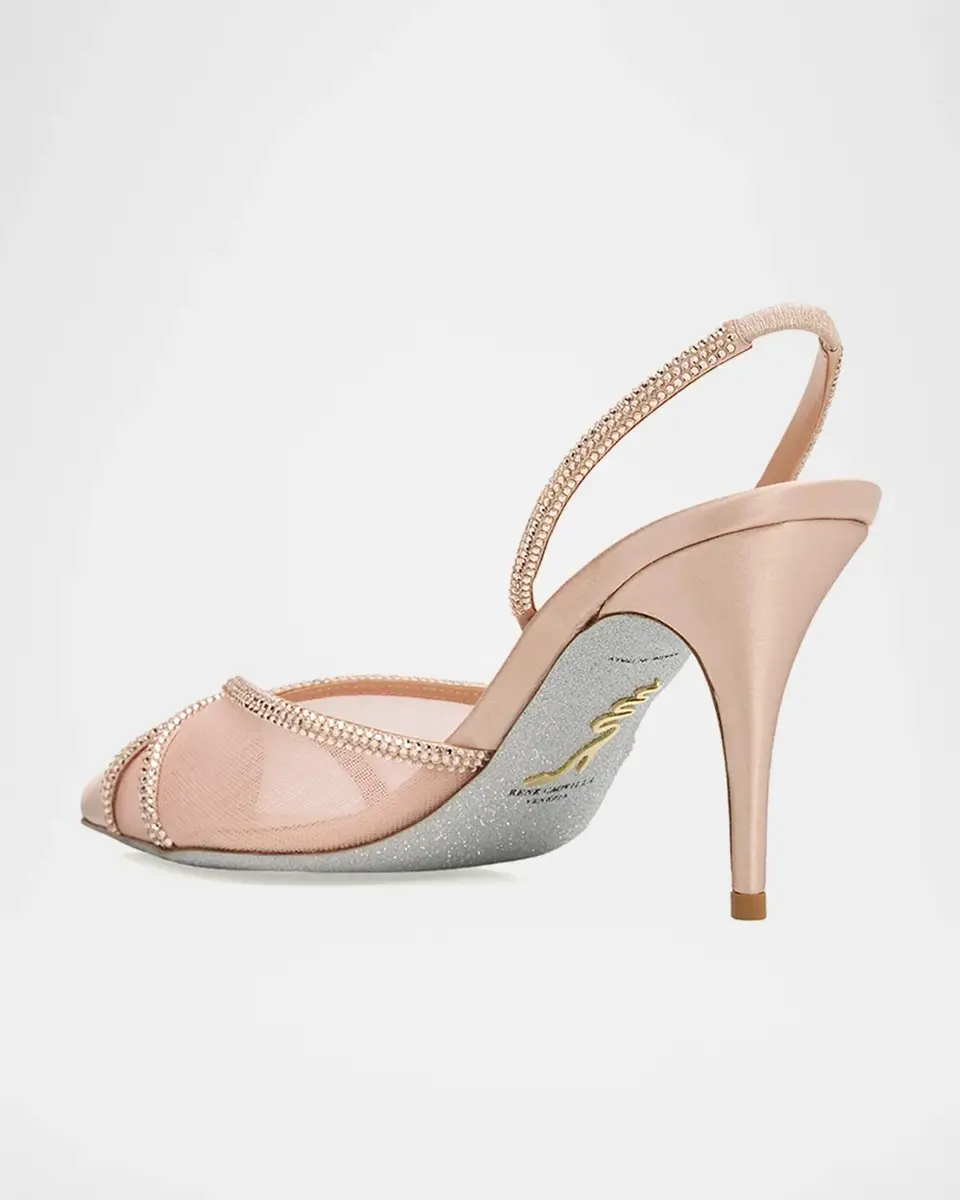 René Caovilla 80mm Embellished Satin Mesh Slingback Pumps | Thumbnail 4 René Caovilla 80mm Embellished Satin Mesh Slingback Pumps | Thumbnail 4