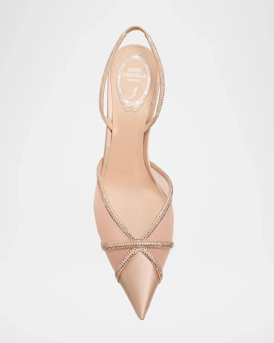 René Caovilla 80mm Embellished Satin Mesh Slingback Pumps | Thumbnail 6 René Caovilla 80mm Embellished Satin Mesh Slingback Pumps | Thumbnail 6