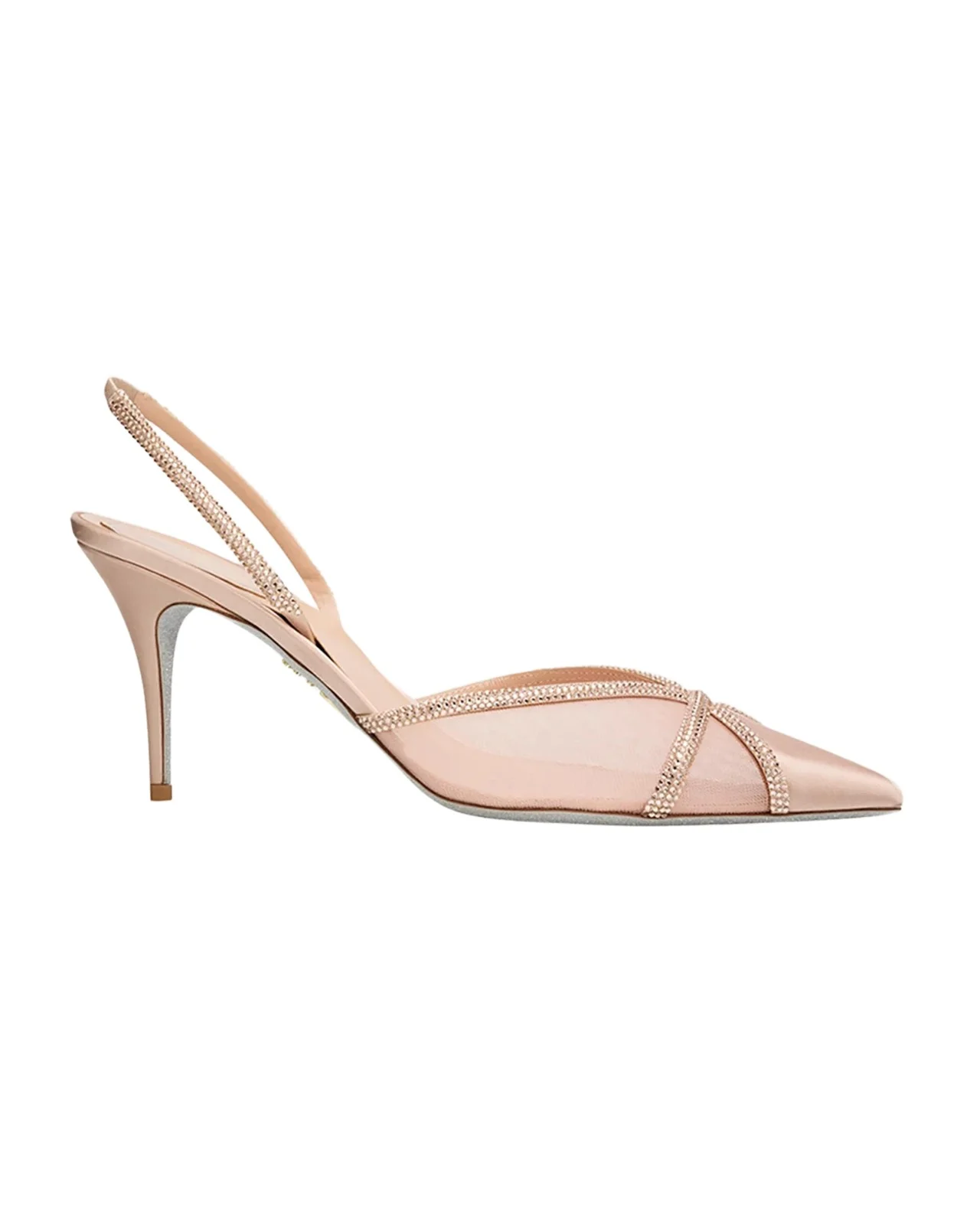 René Caovilla 80mm Embellished Satin Mesh Slingback Pumps