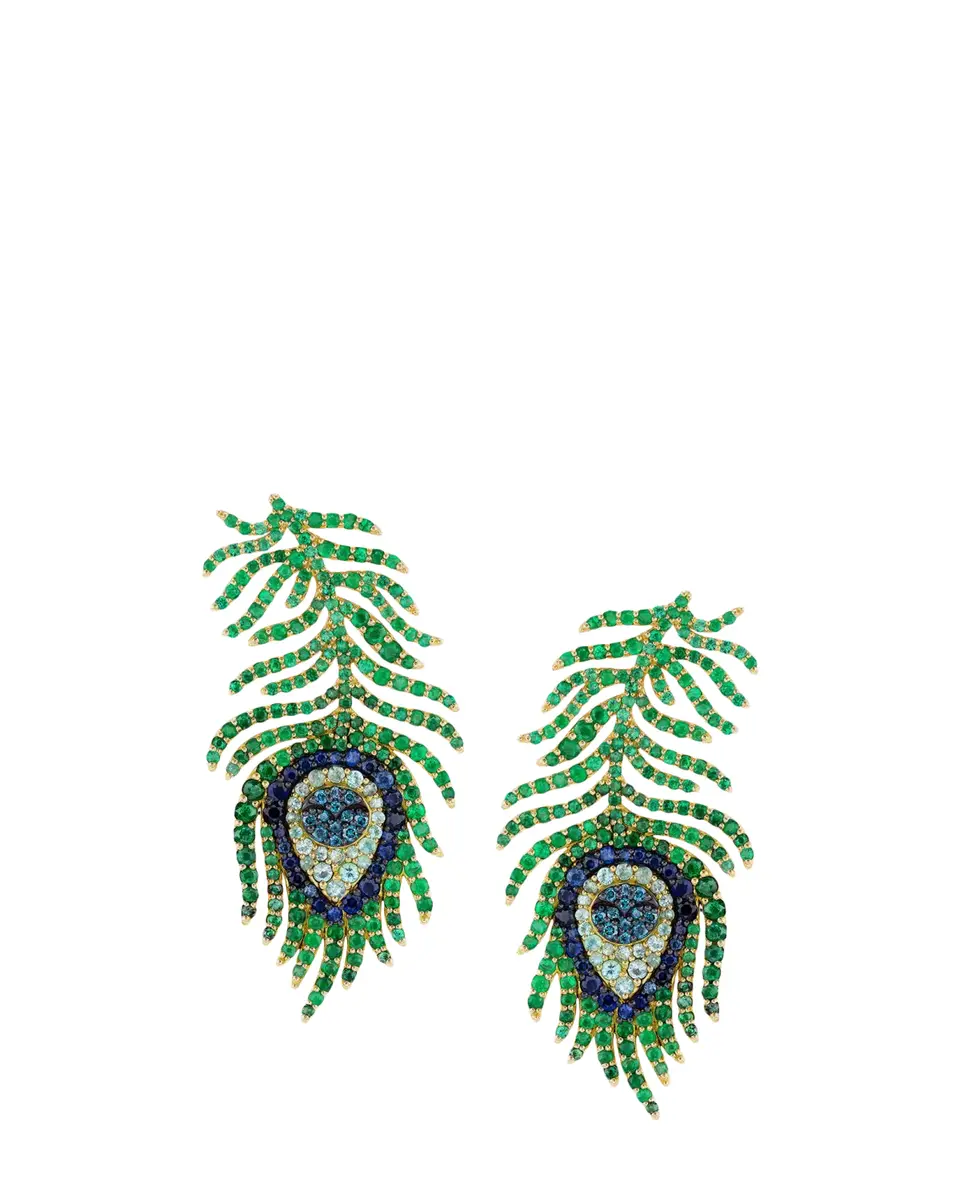 GRACE WINFREY 18K Yellow Gold Multi-Stone And Diamond Feather Earrings | Thumbnail 2 GRACE WINFREY 18K Yellow Gold Multi-Stone And Diamond Feather Earrings | Thumbnail 2