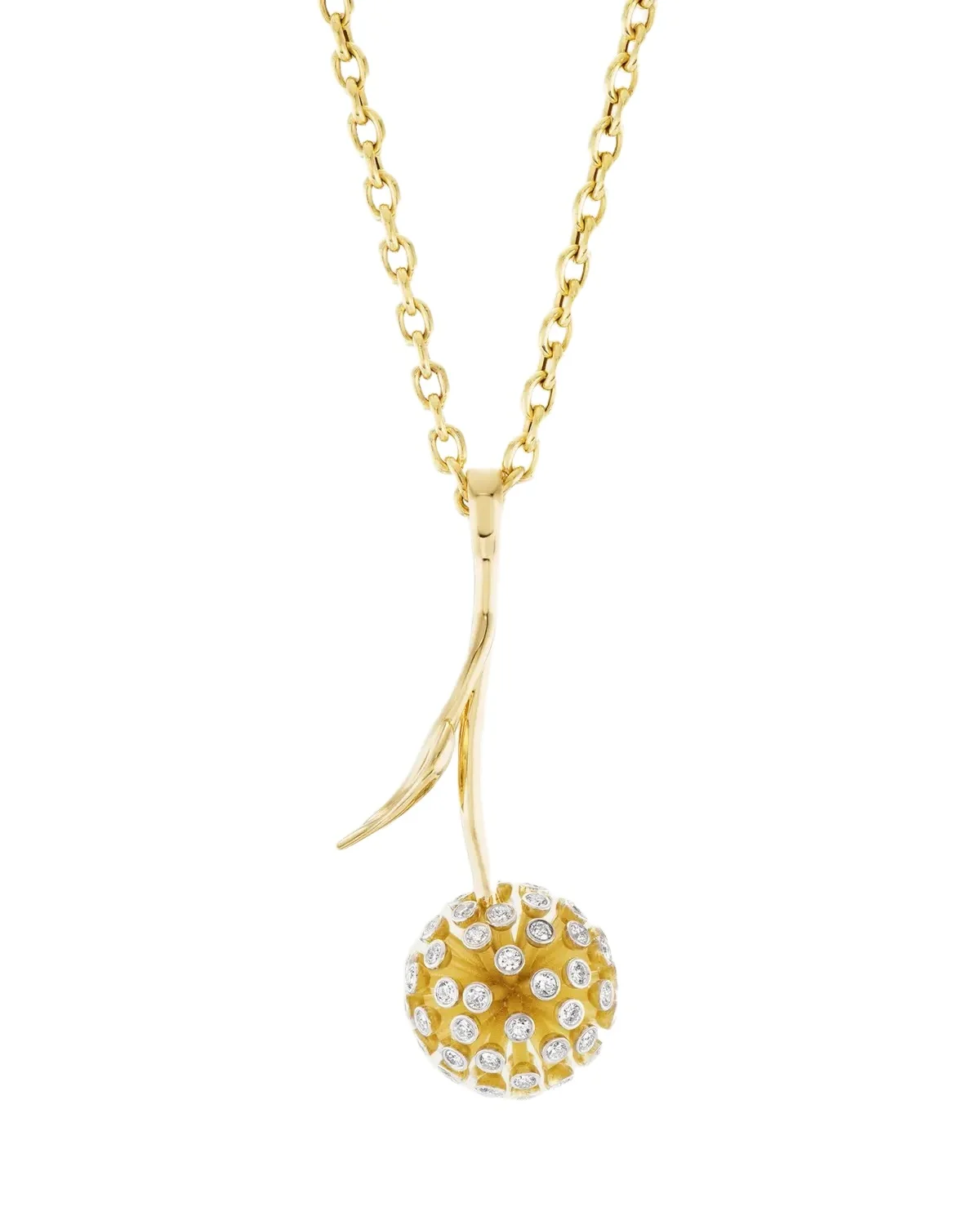 Two-Tone 18K Yellow Gold Dandelion Diamond Pendant Necklace, 3.0tcw Two-Tone 18K Yellow Gold Dandelion Diamond Pendant Necklace, 3.0tcw