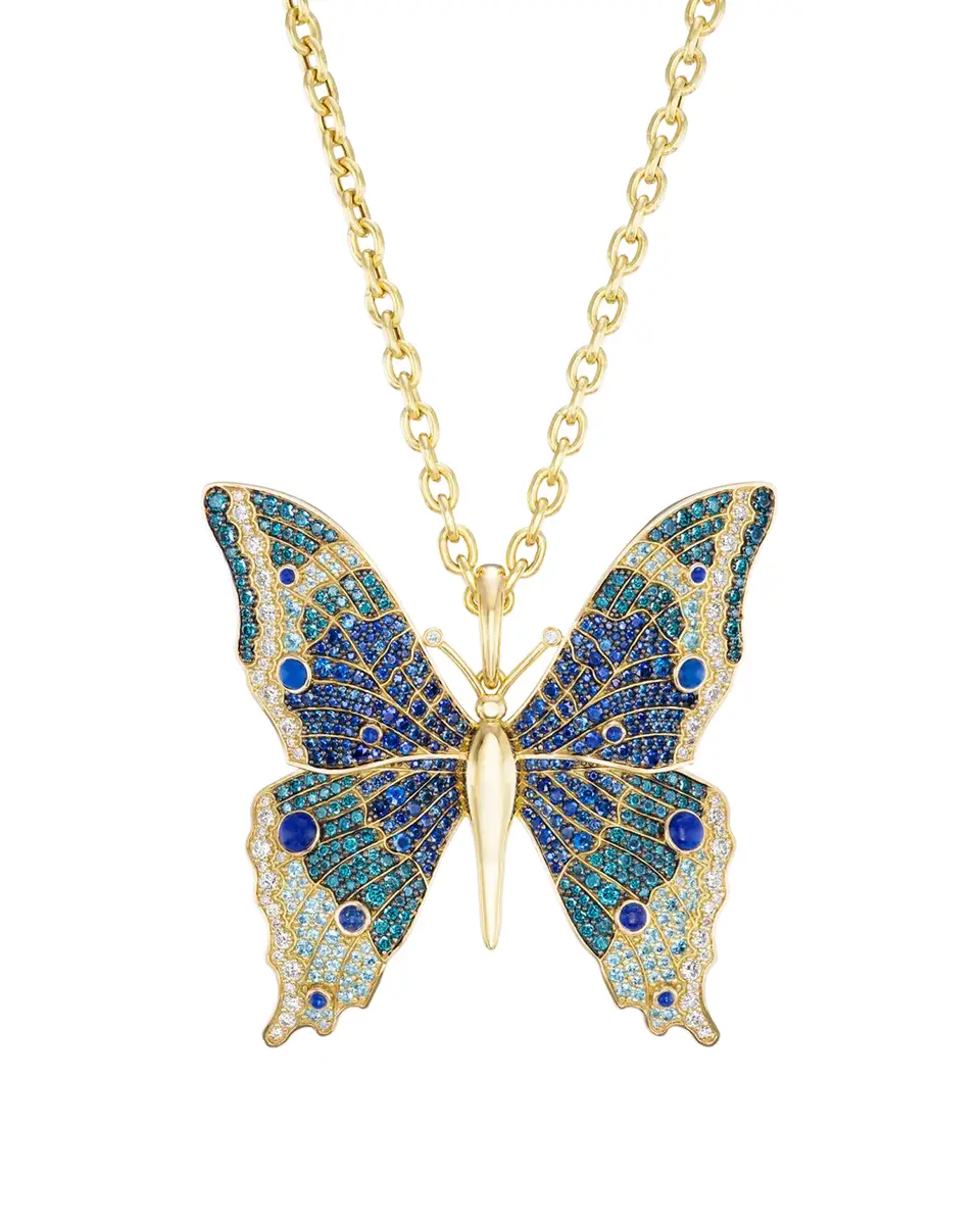 GRACE WINFREY 18K Yellow Gold Morpho Butterfly Pendant Necklace With Multi-Stones And Diamonds | Thumbnail 2 GRACE WINFREY 18K Yellow Gold Morpho Butterfly Pendant Necklace With Multi-Stones And Diamonds | Thumbnail 2