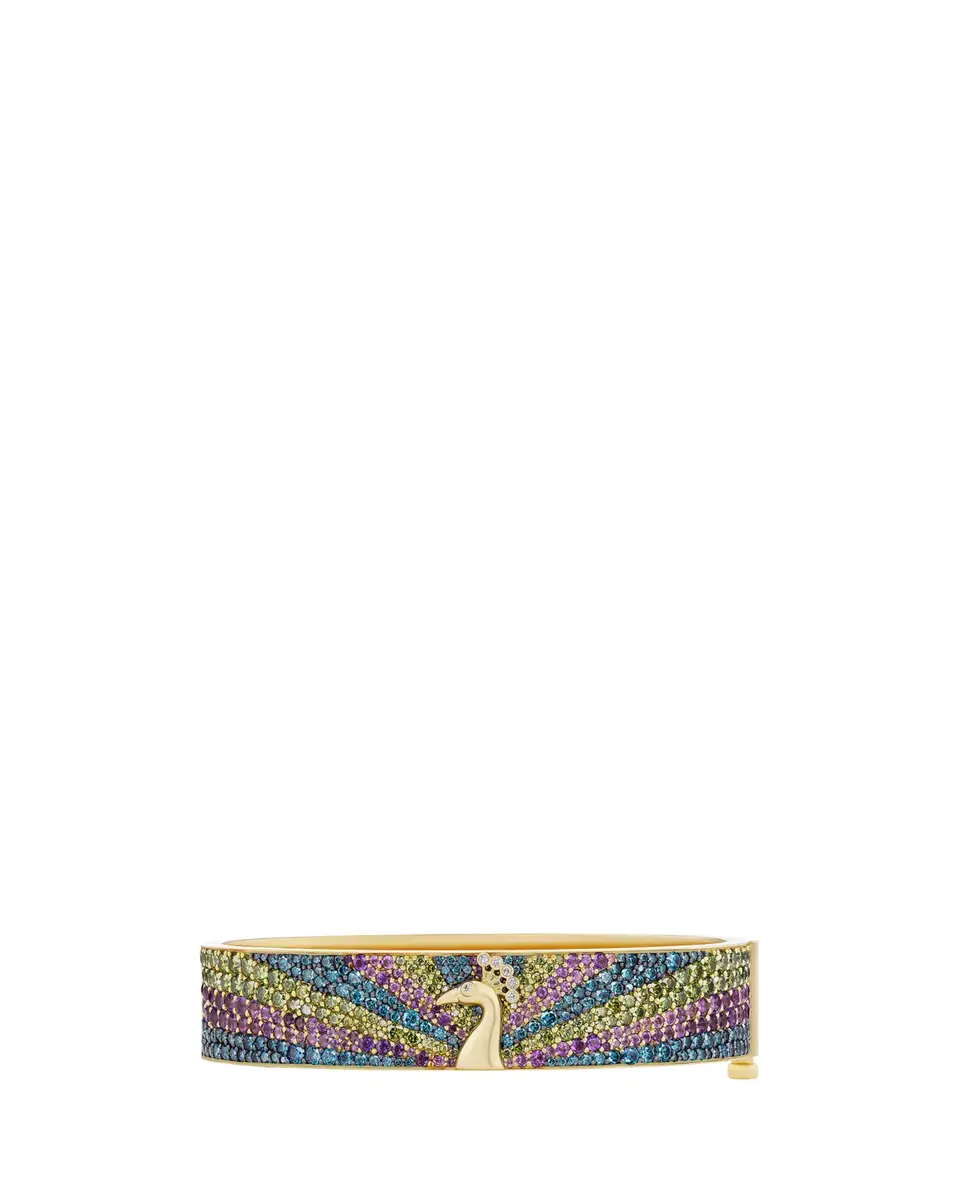GRACE WINFREY 18K Yellow Gold Royal Peacock Ray Bangle Bracelet With Diamonds and Amethyst | Thumbnail 2