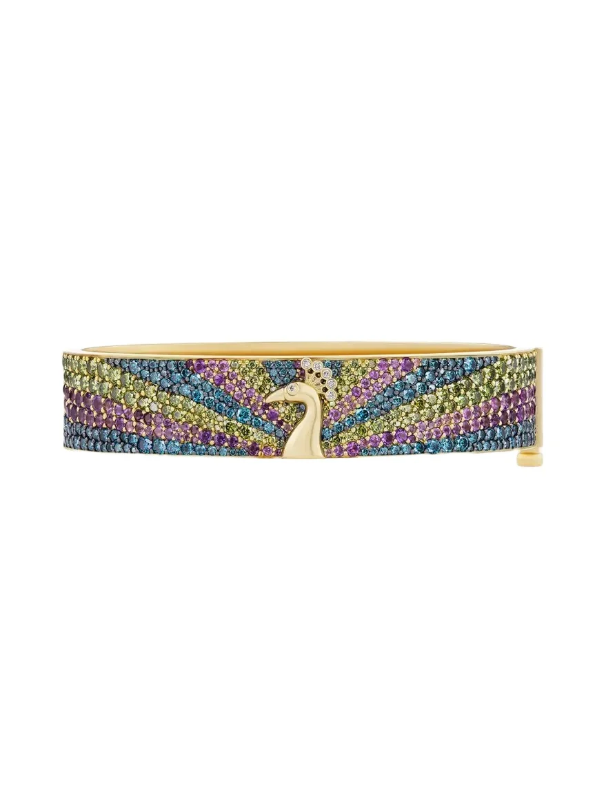 GRACE WINFREY 18K Yellow Gold Royal Peacock Ray Bangle Bracelet With Diamonds and Amethyst