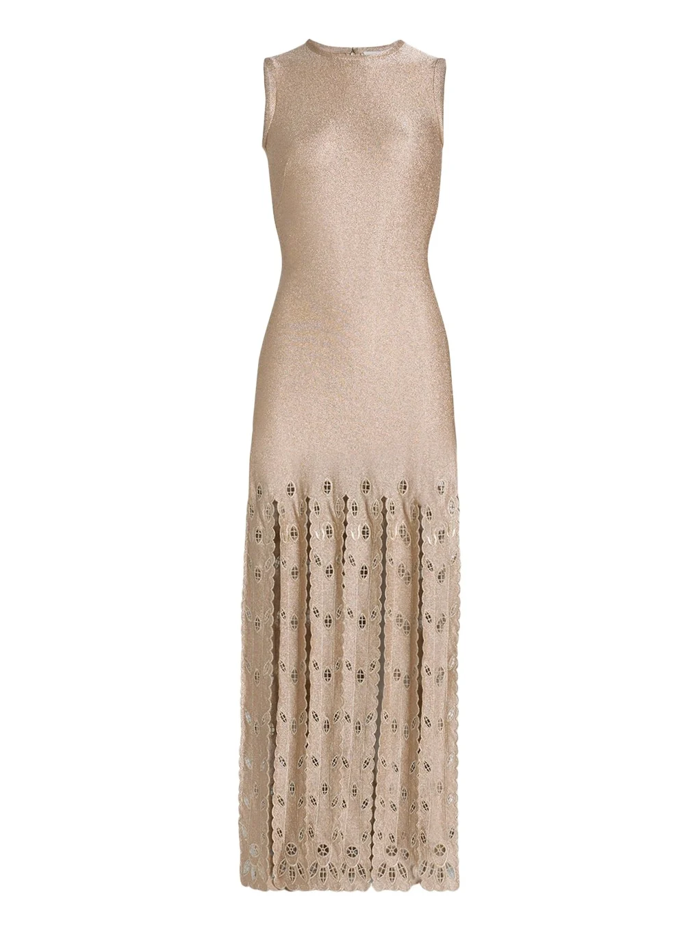 Oscar de la Renta Sleeveless Metallic Jersey Embroidered Fringe Maxi Dress