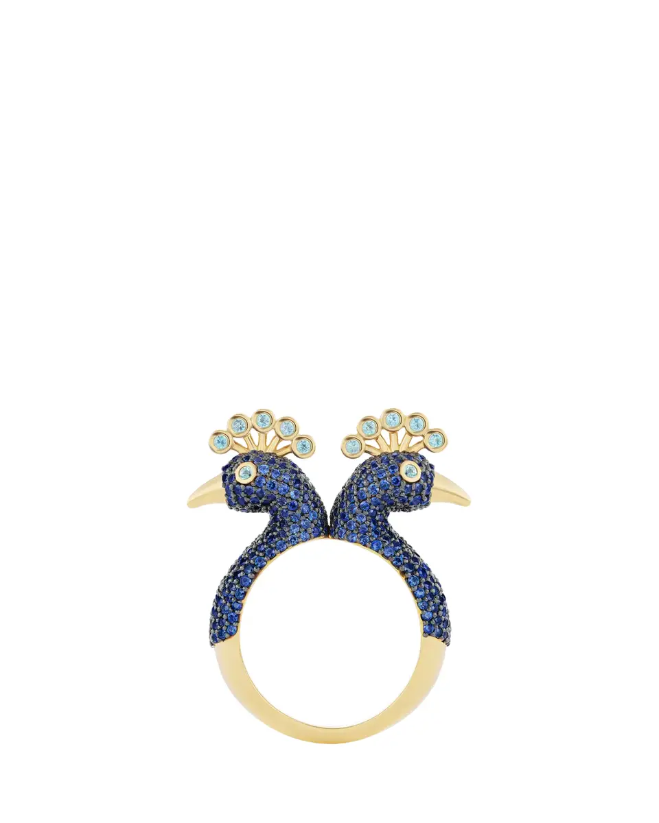 GRACE WINFREY 18K Yellow Gold King Peacock Statement Ring with Blue Sapphires and Diamonds | Thumbnail 2 GRACE WINFREY 18K Yellow Gold King Peacock Statement Ring with Blue Sapphires and Diamonds | Thumbnail 2