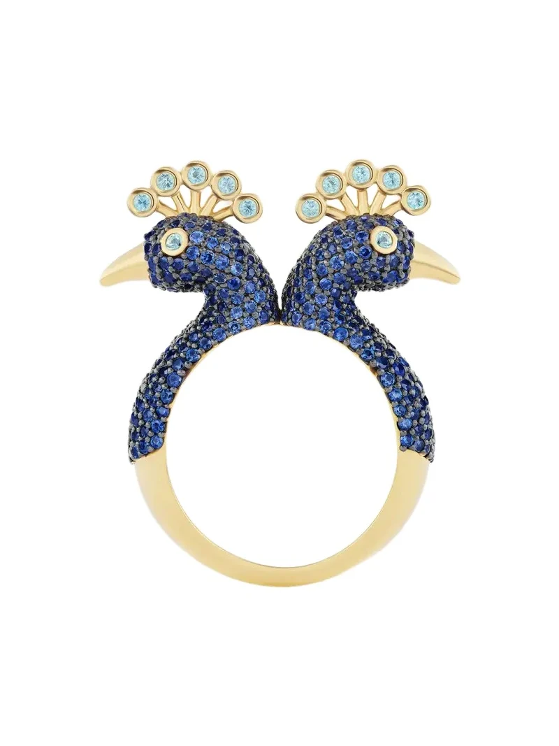 GRACE WINFREY 18K Yellow Gold King Peacock Statement Ring with Blue Sapphires and Diamonds