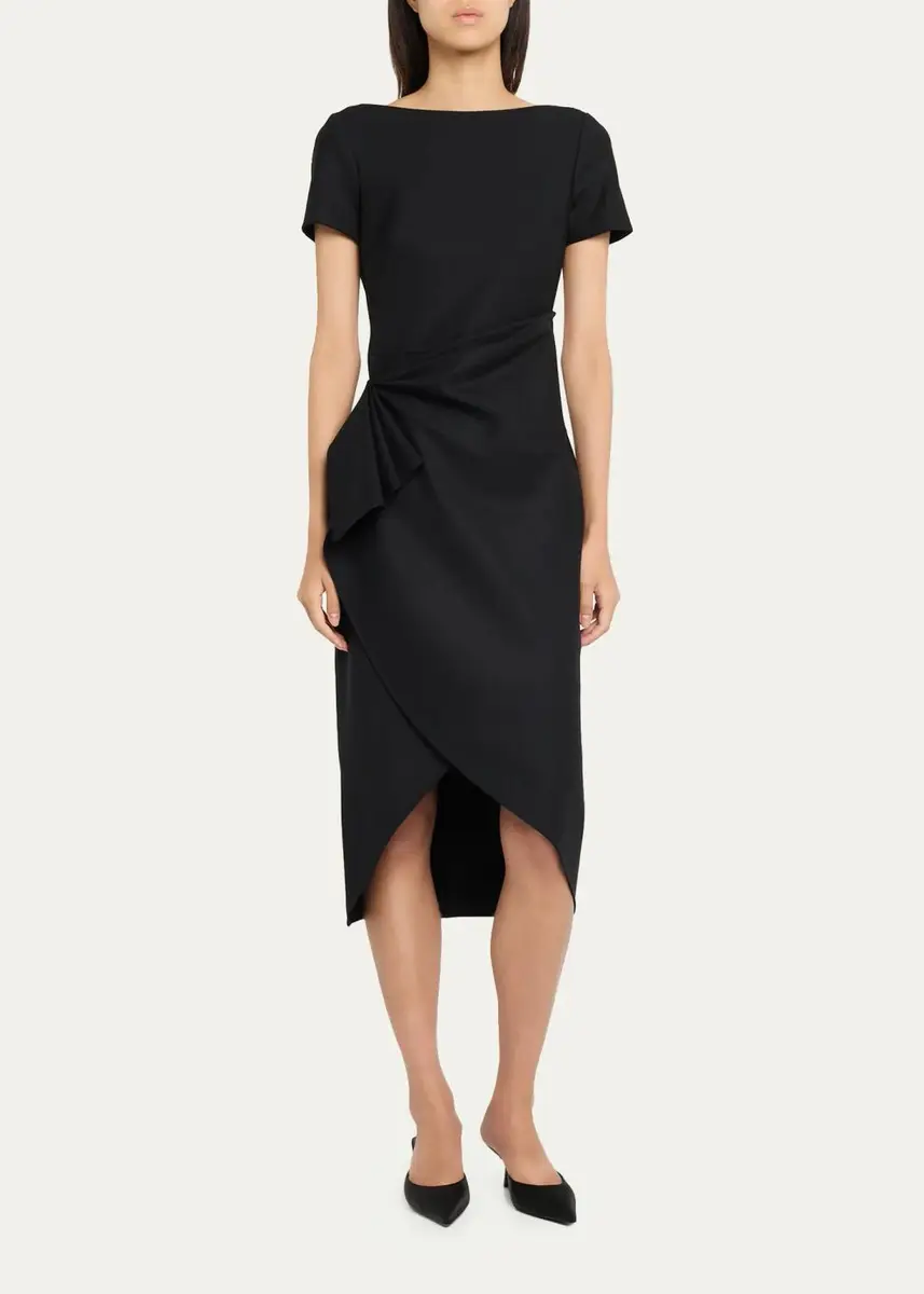 Oscar de la Renta Short-Sleeve Draped Midi Dress | Thumbnail 2 Oscar de la Renta Short-Sleeve Draped Midi Dress | Thumbnail 2