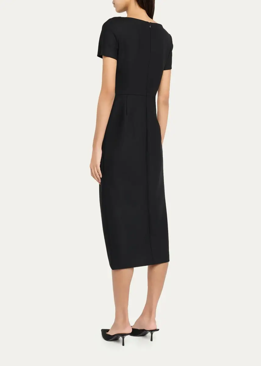 Oscar de la Renta Short-Sleeve Draped Midi Dress | Thumbnail 3 Oscar de la Renta Short-Sleeve Draped Midi Dress | Thumbnail 3