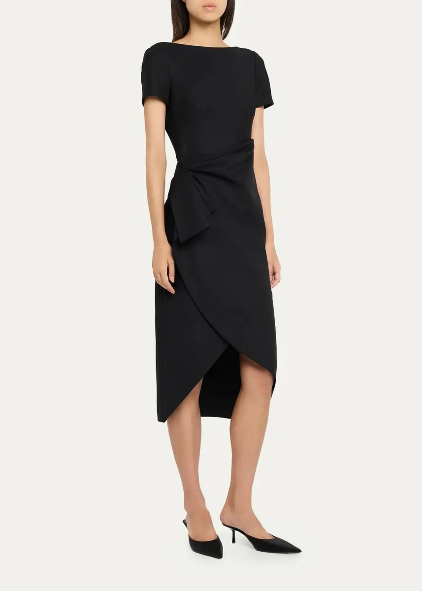 Oscar de la Renta Short-Sleeve Draped Midi Dress | Thumbnail 4 Oscar de la Renta Short-Sleeve Draped Midi Dress | Thumbnail 4