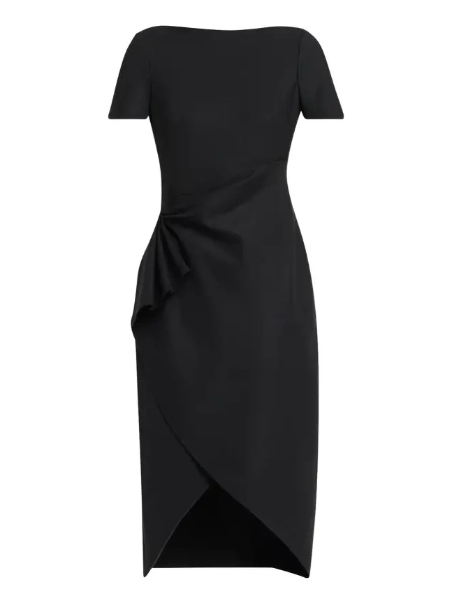 Short-Sleeve Draped Midi Dress Short-Sleeve Draped Midi Dress