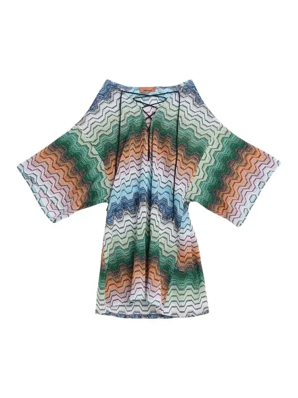 Short Lace-Up Zigzag Coverup