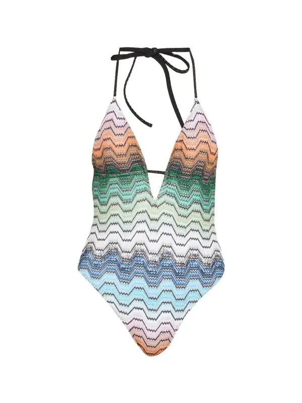 Missoni Zigzag-Knit V-Neck One-Piece Swimsuit