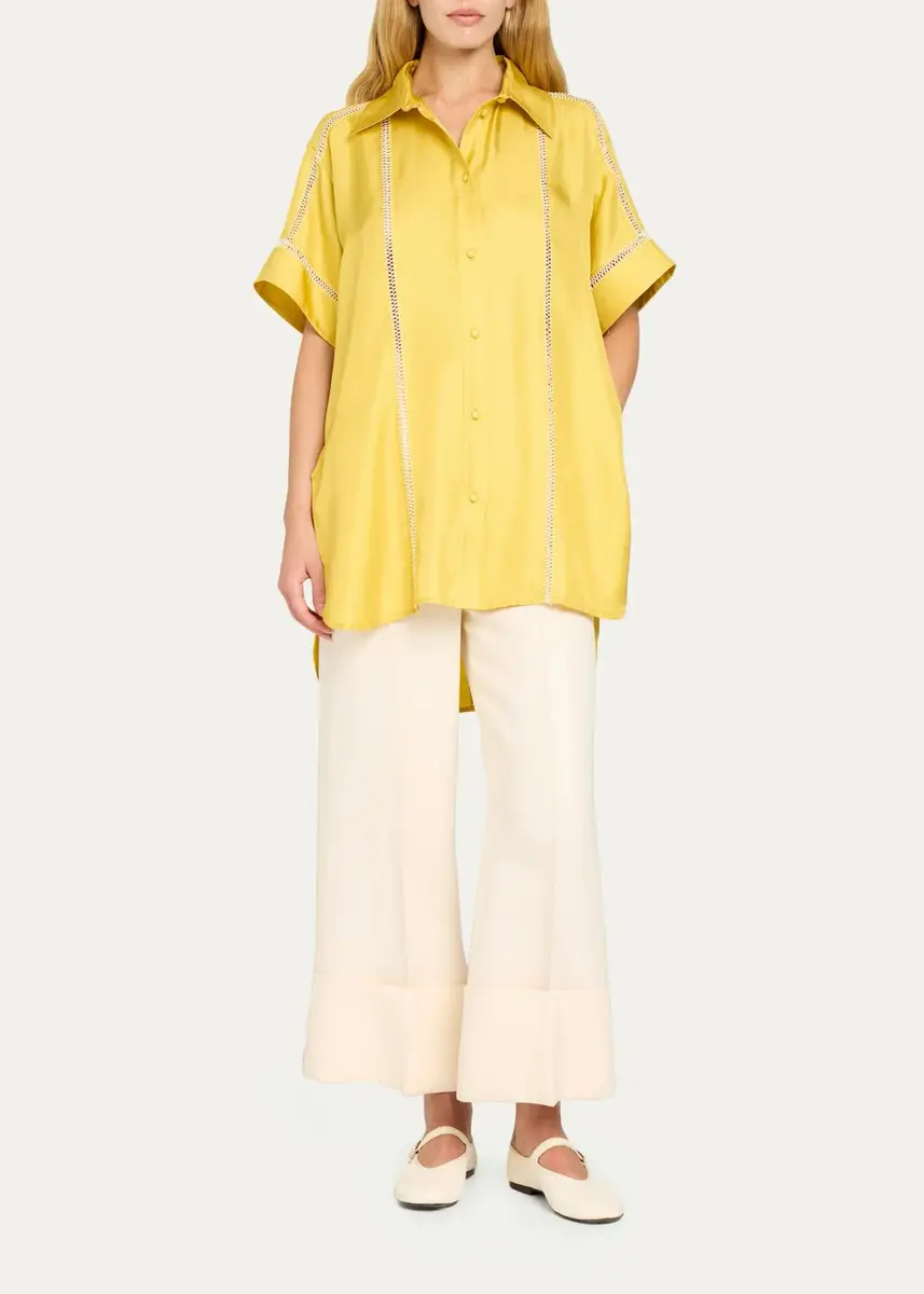 Diotima Timour Short-Sleeve Hand Stitched Silk Button-Down Shirt | Thumbnail 2 Diotima Timour Short-Sleeve Hand Stitched Silk Button-Down Shirt | Thumbnail 2