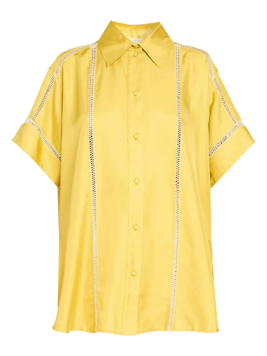 Diotima Timour Short-Sleeve Hand Stitched Silk Button-Down Shirt