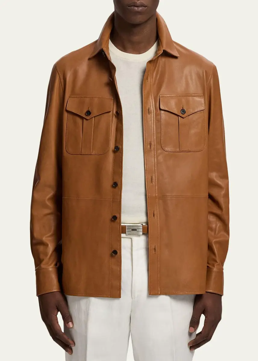 Ralph Lauren Purple Label Men's Leather Overshirt | Thumbnail 4 Ralph Lauren Purple Label Men's Leather Overshirt | Thumbnail 4