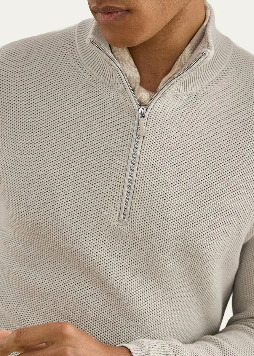 Ralph Lauren Purple Label Men's Honeycomb Silk-Blend Quarter-Zip Sweater | Thumbnail 3 Ralph Lauren Purple Label Men's Honeycomb Silk-Blend Quarter-Zip Sweater | Thumbnail 3