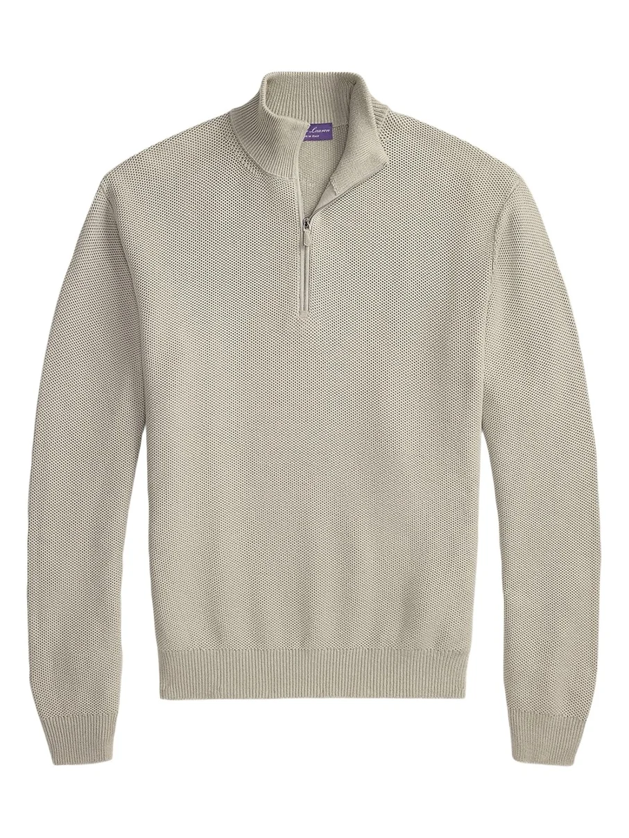 Men's Honeycomb Silk-Blend Quarter-Zip Sweater Men's Honeycomb Silk-Blend Quarter-Zip Sweater