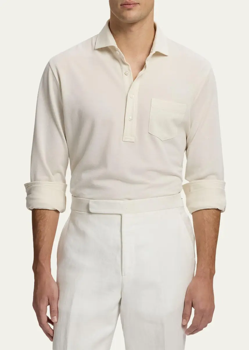 Ralph Lauren Purple Label Men's Washed Piqué Polo Shirt | Thumbnail 4 Ralph Lauren Purple Label Men's Washed Piqué Polo Shirt | Thumbnail 4
