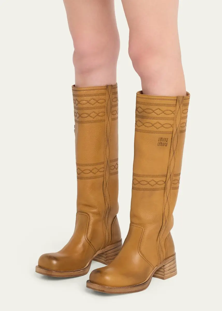 Miu Miu 50mm Western Leather Knee-High Boots | Thumbnail 2 Miu Miu 50mm Western Leather Knee-High Boots | Thumbnail 2