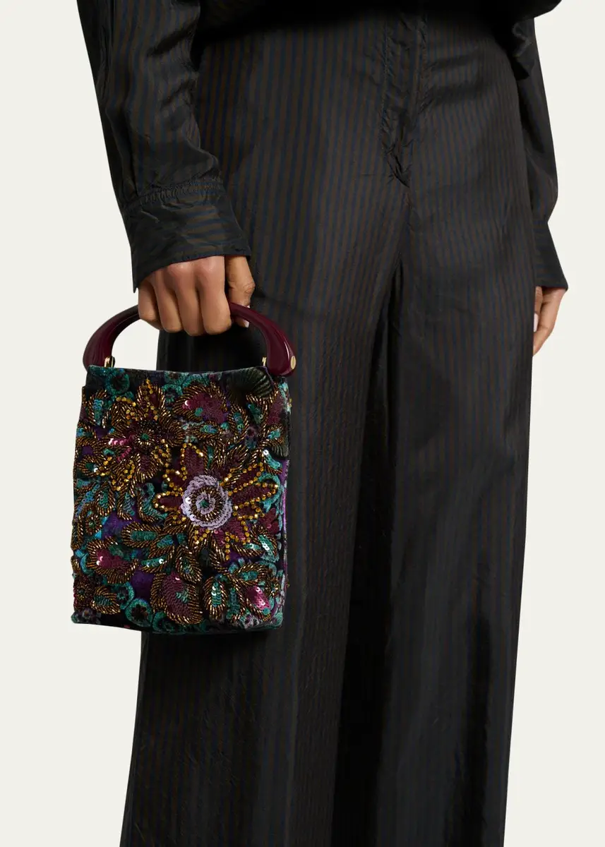 Dries Van Noten Beaded Floral Applique Top-Handle Bag | Thumbnail 2 Dries Van Noten Beaded Floral Applique Top-Handle Bag | Thumbnail 2