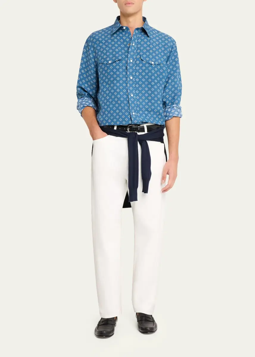 Ralph Lauren Purple Label Men's Relaxed Fit Linen-Silk Western Shirt | Thumbnail 2