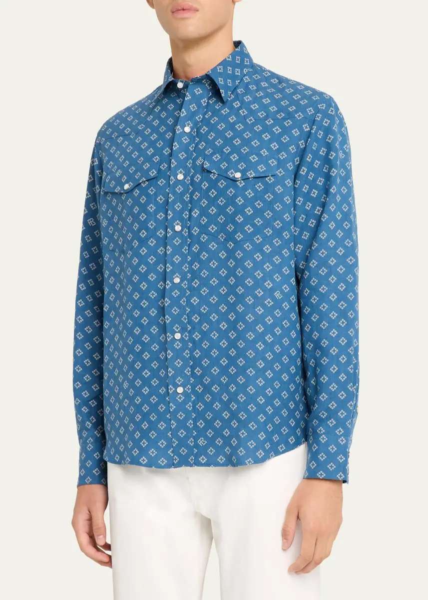 Ralph Lauren Purple Label Men's Relaxed Fit Linen-Silk Western Shirt | Thumbnail 4