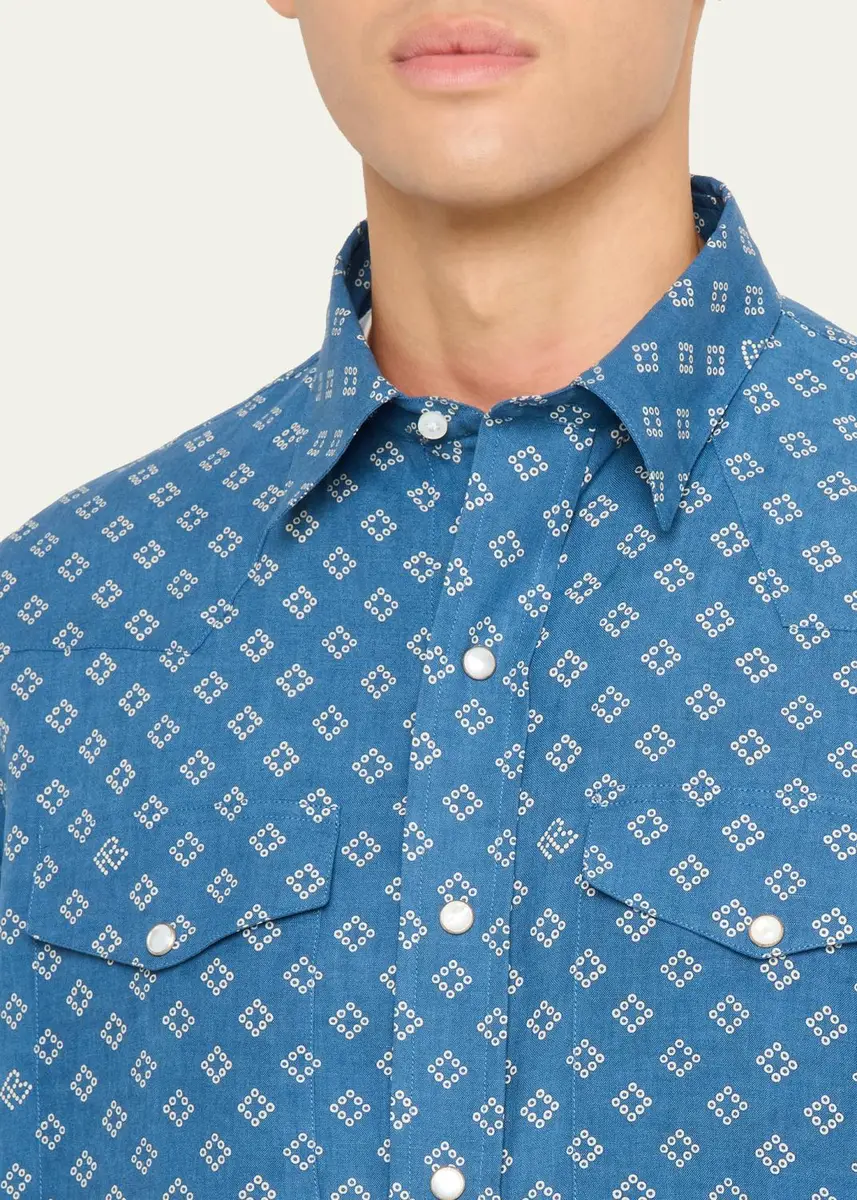 Ralph Lauren Purple Label Men's Relaxed Fit Linen-Silk Western Shirt | Thumbnail 5