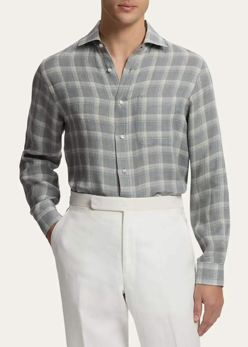 Ralph Lauren Purple Label Men's Plaid Linen Twill Shirt | Thumbnail 4 Ralph Lauren Purple Label Men's Plaid Linen Twill Shirt | Thumbnail 4