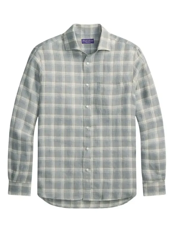 Ralph Lauren Purple Label Men's Plaid Linen Twill Shirt