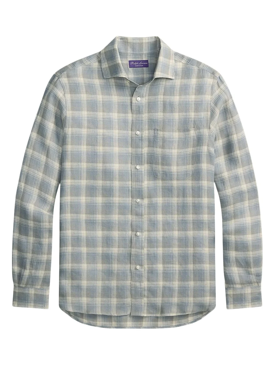 Ralph Lauren Purple Label Men's Plaid Linen Twill Shirt