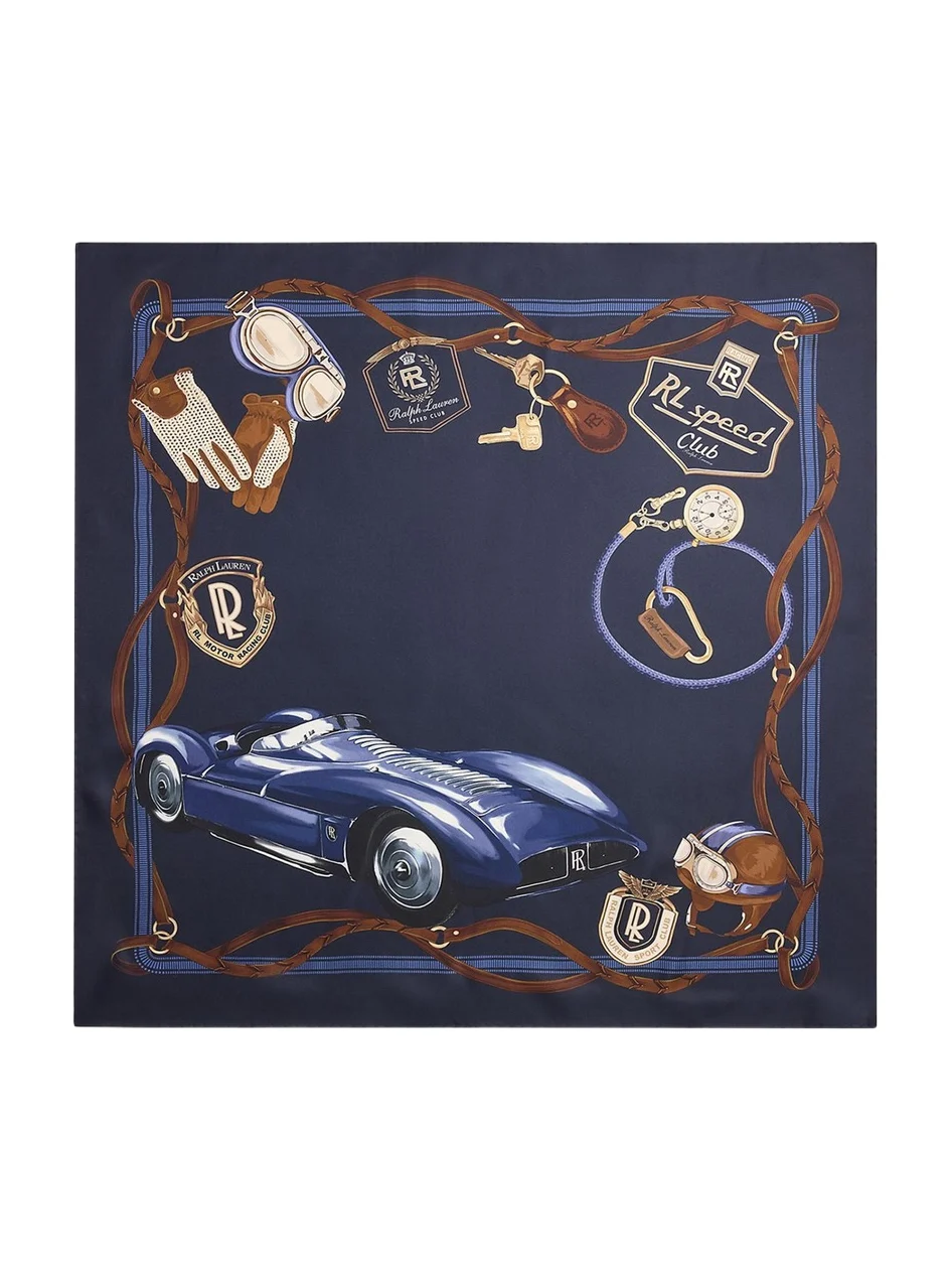 Men's Automobile-Print Silk Square Scarf