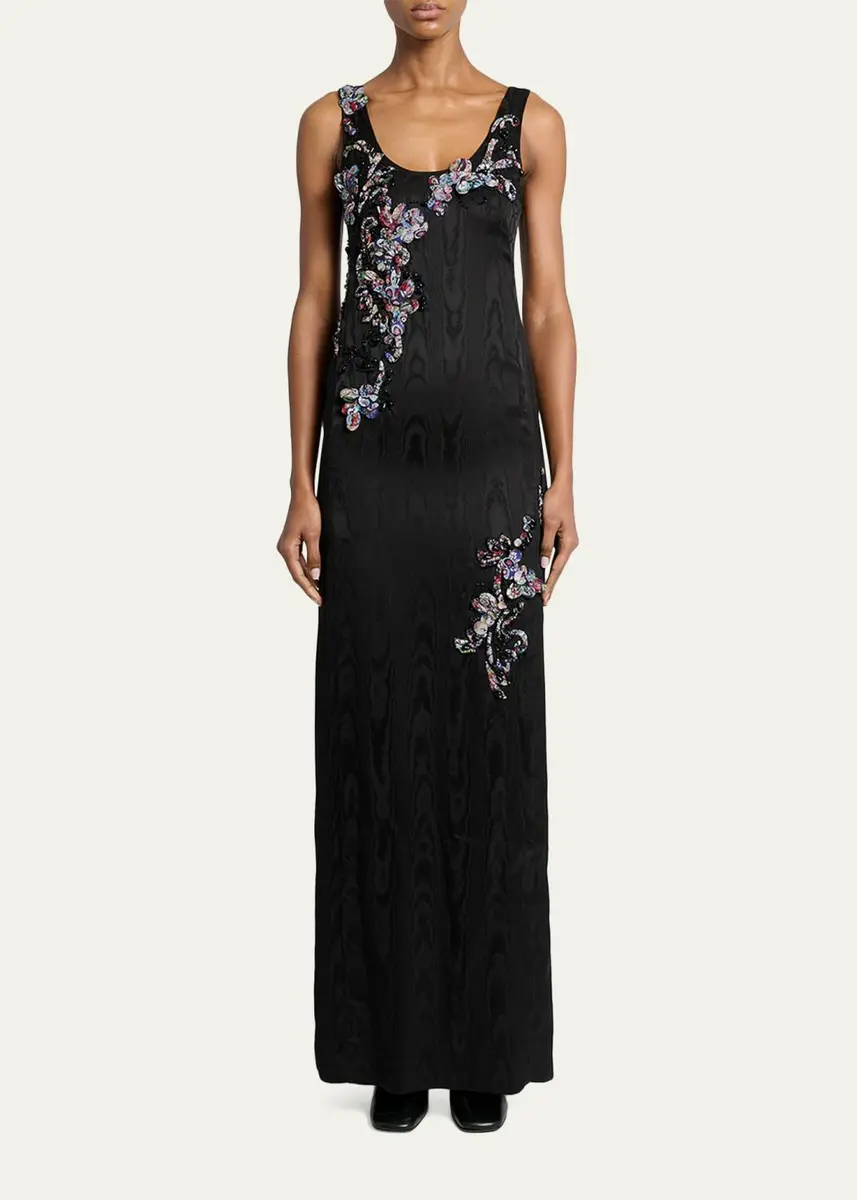 Dries Van Noten Sleeveless Embroidered Faille Column Gown | Thumbnail 2