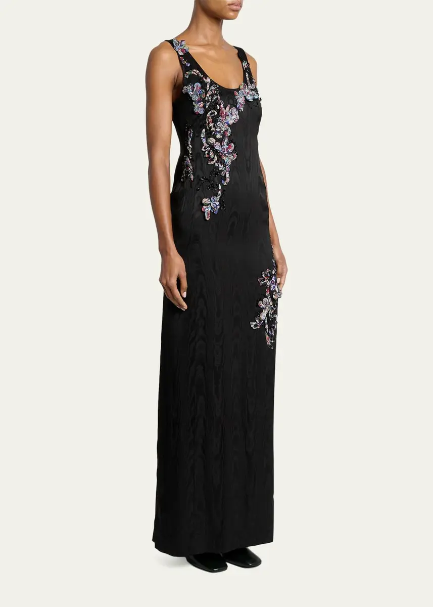Dries Van Noten Sleeveless Embroidered Faille Column Gown | Thumbnail 4