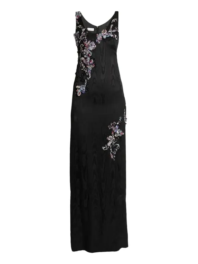 Sleeveless Embroidered Faille Column Gown