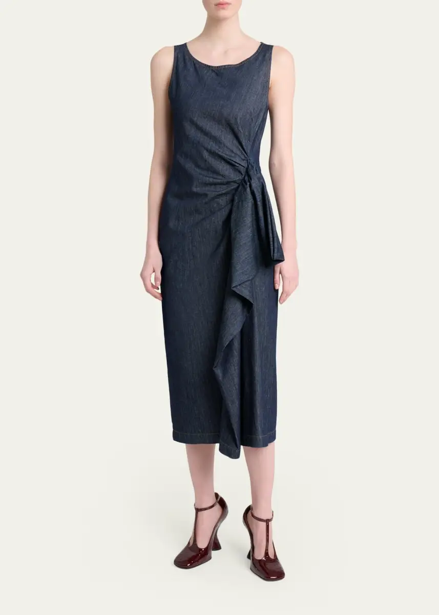 Dries Van Noten Dropps Denim Ruffle Sleeveless Midi Dress | Thumbnail 2