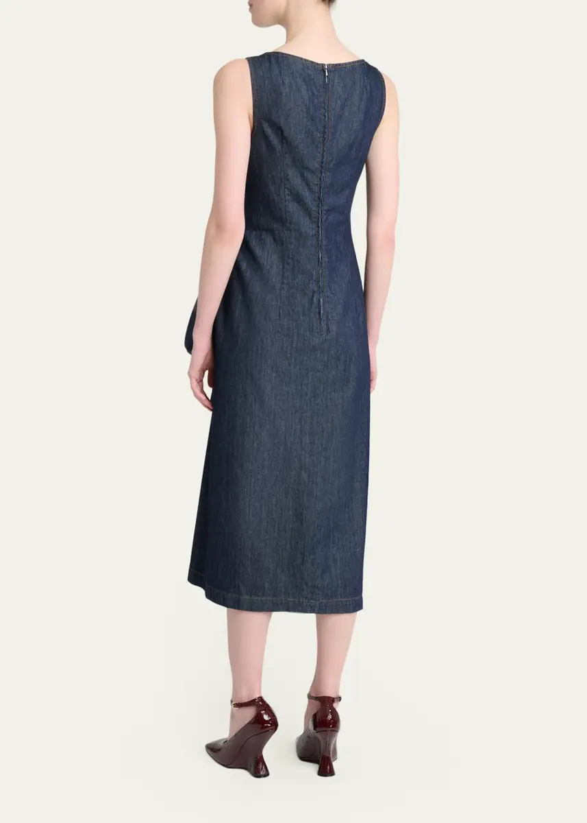 Dries Van Noten Dropps Denim Ruffle Sleeveless Midi Dress | Thumbnail 3