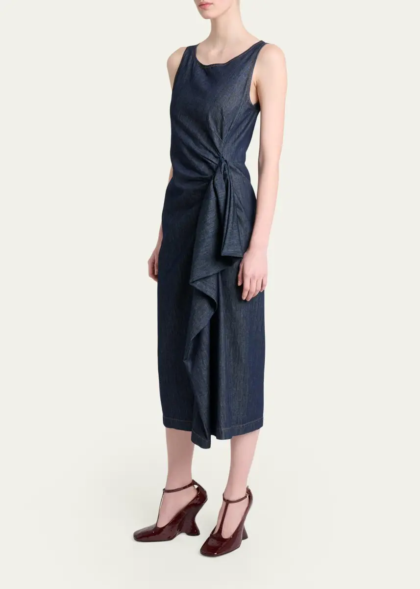 Dries Van Noten Dropps Denim Ruffle Sleeveless Midi Dress | Thumbnail 4