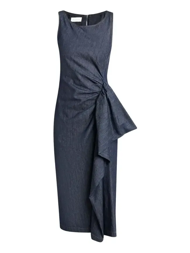 Dropps Denim Ruffle Sleeveless Midi Dress Dropps Denim Ruffle Sleeveless Midi Dress