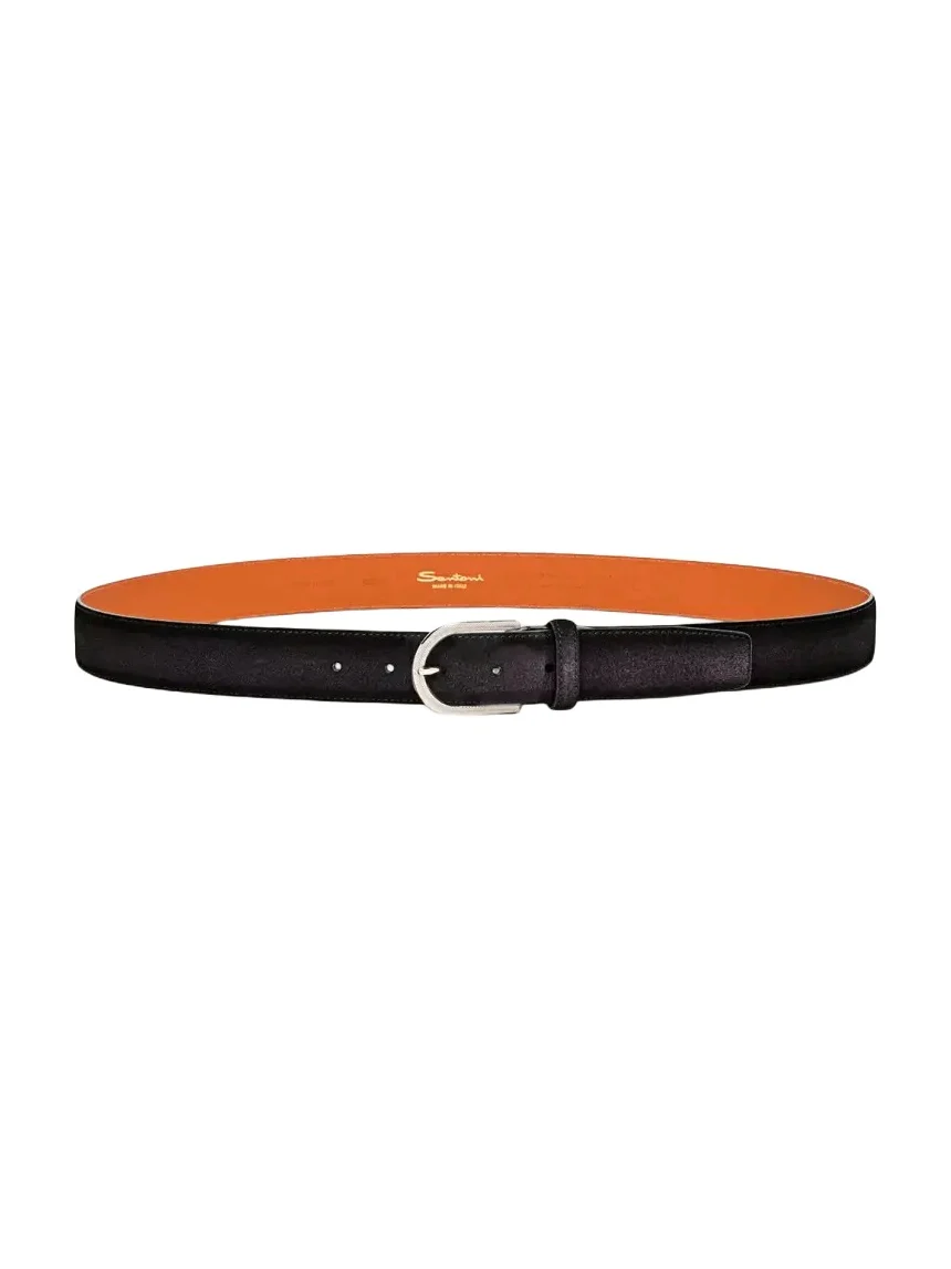 Santoni Men's Cintura Fibbia Suede Round-Buckle Belt