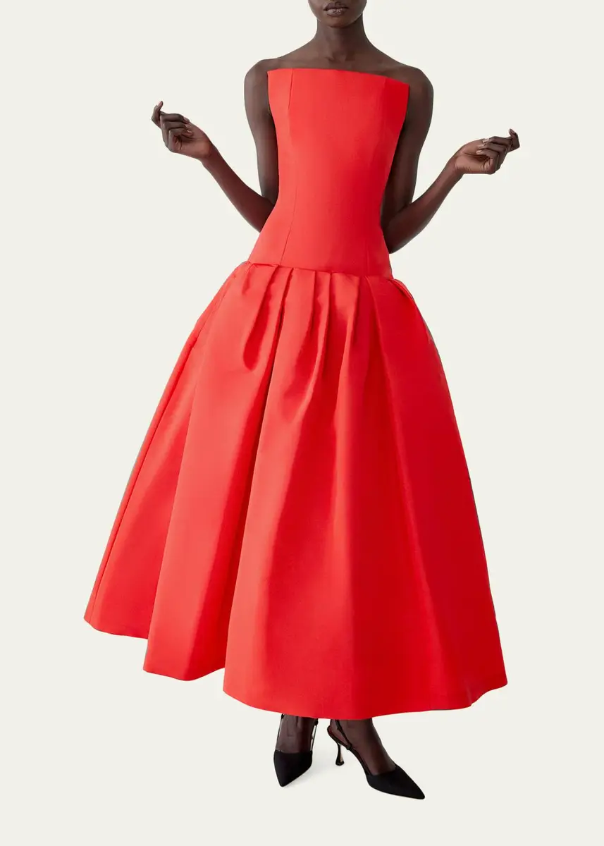 Carolina Herrera Strapless Drop-Waist Flared Silk Midi Dress | Thumbnail 4 Carolina Herrera Strapless Drop-Waist Flared Silk Midi Dress | Thumbnail 4