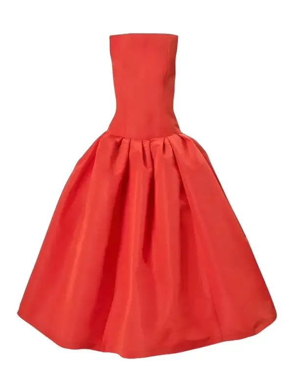 Strapless Drop-Waist Flared Silk Midi Dress Strapless Drop-Waist Flared Silk Midi Dress