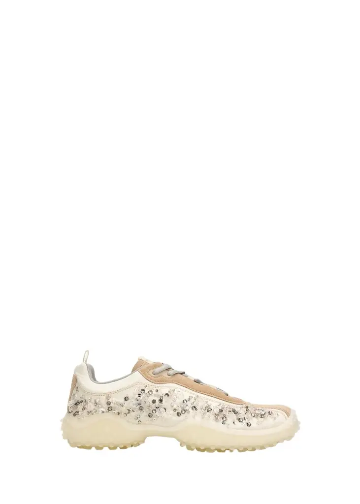 Miu Miu Embellished Suede and Canvas Low-Top Sneakers | Image 1 Miu Miu Embellished Suede and Canvas Low-Top Sneakers | Image 1