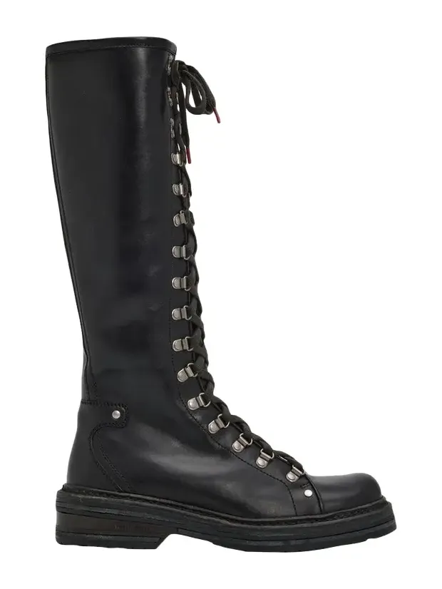 40mm Leather Lace-Up Knee-High Combat Boots
