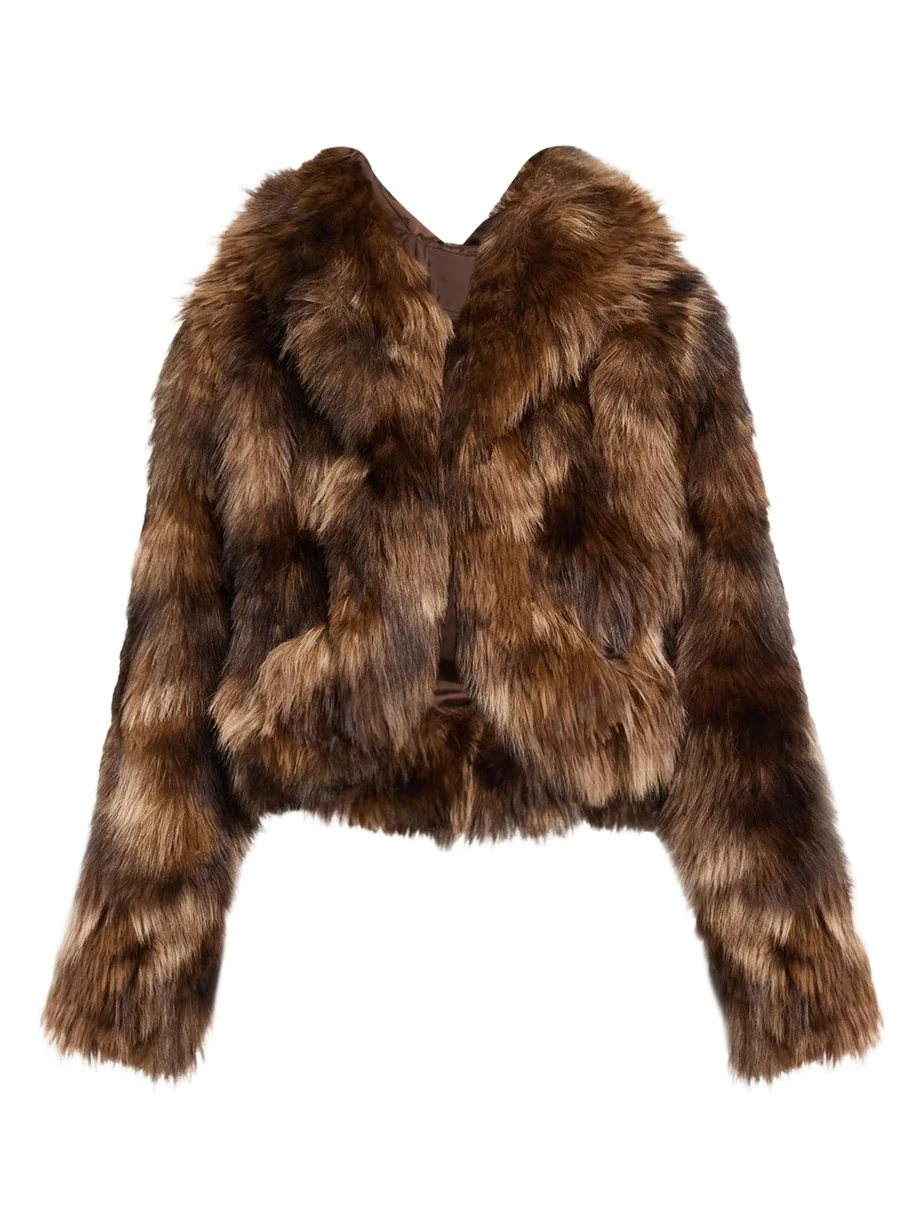Patchwork Faux Fur Cropped Jacket Patchwork Faux Fur Cropped Jacket