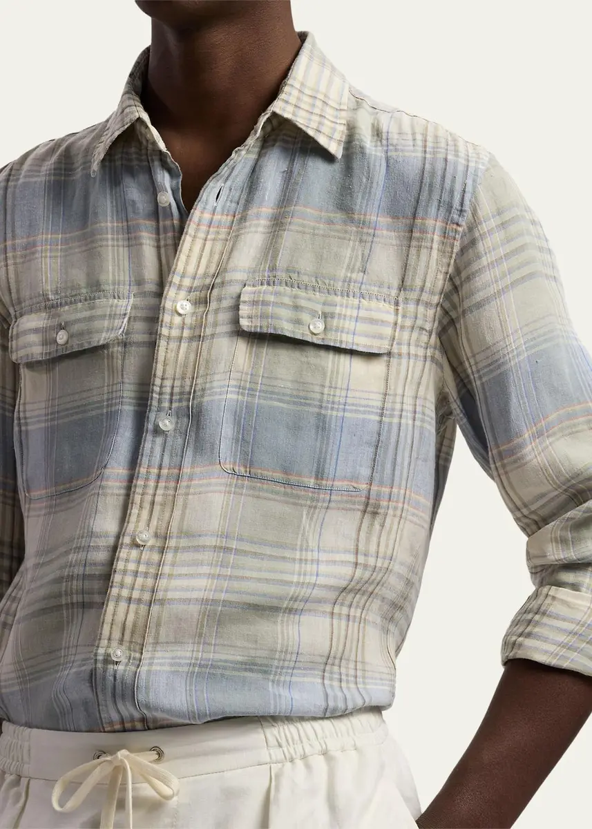 Ralph Lauren Purple Label Men's Plaid Linen Shirt | Thumbnail 5 Ralph Lauren Purple Label Men's Plaid Linen Shirt | Thumbnail 5