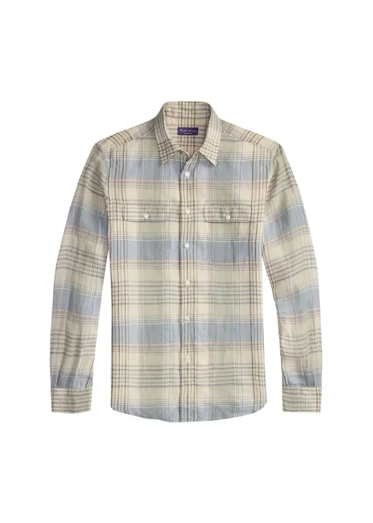 Ralph Lauren Purple Label Men's Plaid Linen Shirt